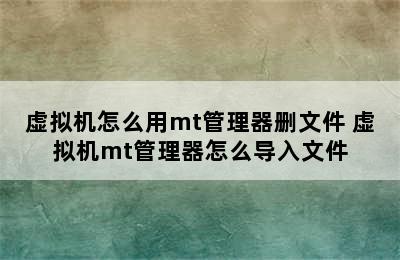 虚拟机怎么用mt管理器删文件 虚拟机mt管理器怎么导入文件